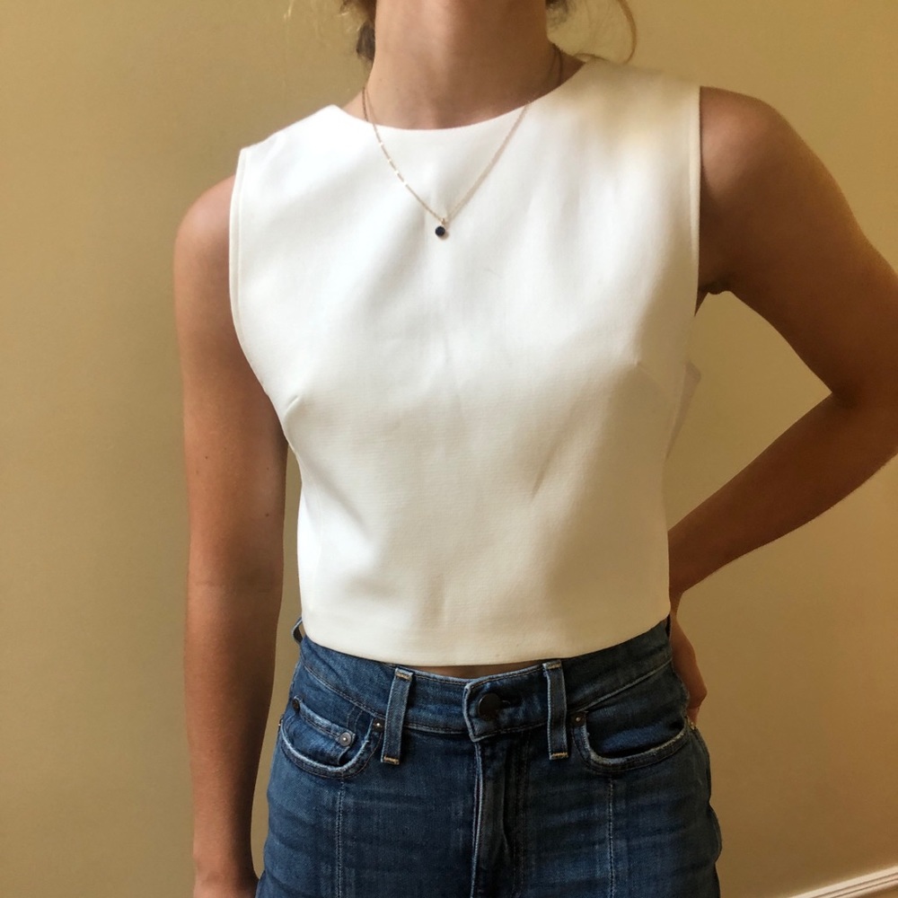 Alice and Olivia employed white crop top